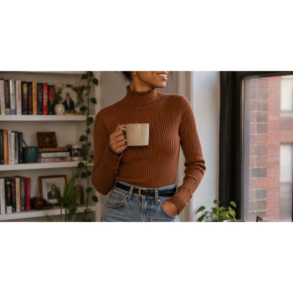 Super Stretch Long Sleeve Turtleneck Sweater Size Small